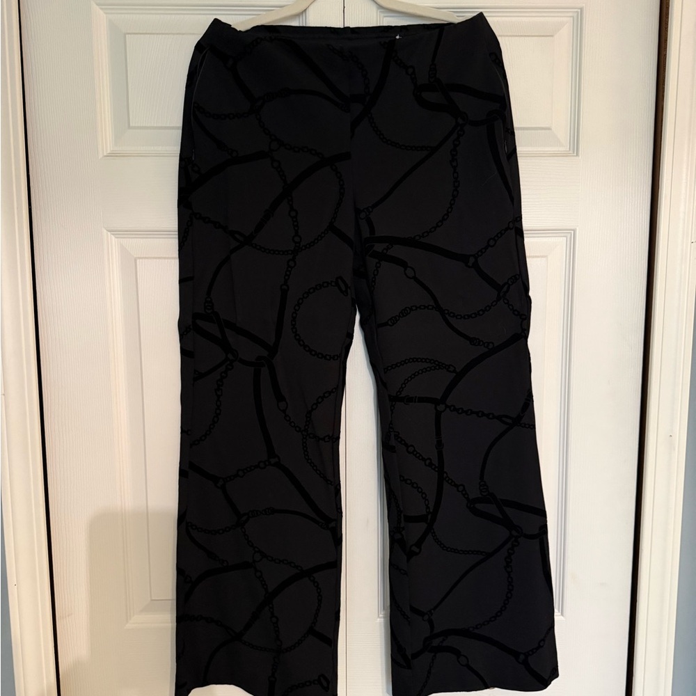 Chico's Black Wide-Leg Pants with Tonal Chain Print